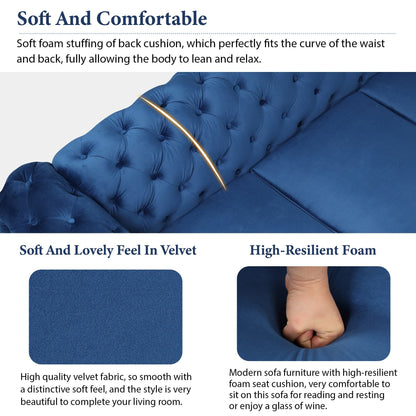 Roomfitters 3-Piece Velvet Upholstered Sofa Set with Sturdy Metal Legs, Includes Three-Seat Sofa, Loveseat, and Single Chair