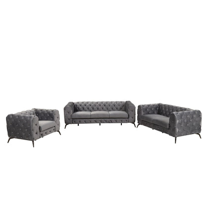 Roomfitters 3-Piece Velvet Upholstered Sofa Set with Sturdy Metal Legs, Includes Three-Seat Sofa, Loveseat, and Single Chair