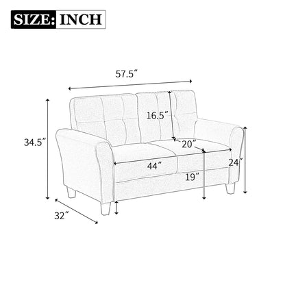 Roomfitters Modern Linen Upholstered Loveseat, Compact 2-Seat Couch for Living Room or Office Elegance