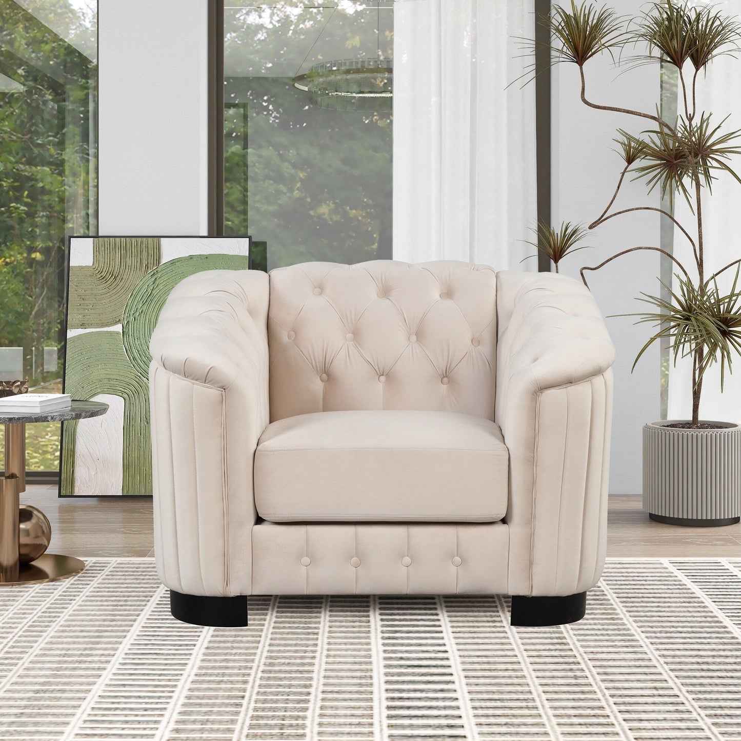 Roomfitters Velvet Upholstered Accent Sofa, Single Sofa Chair with Removable Seat Cushion for Modern Living Room, Bedroom