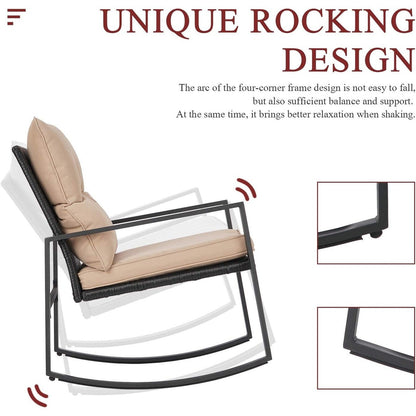 SUNCROWN 3-teiliges Schaukel-Bistro-Set aus schwarzem Metall für die Terrasse