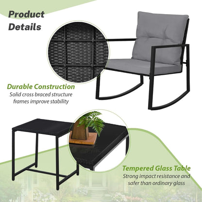 SUNCROWN 3-teiliges Schaukel-Bistro-Set aus schwarzem Metall für die Terrasse