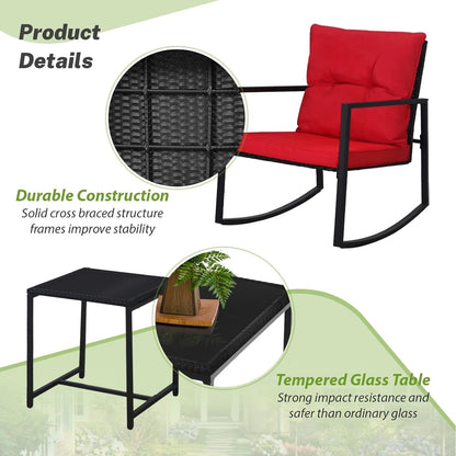 SUNCROWN 3-teiliges Schaukel-Bistro-Set aus schwarzem Metall für die Terrasse