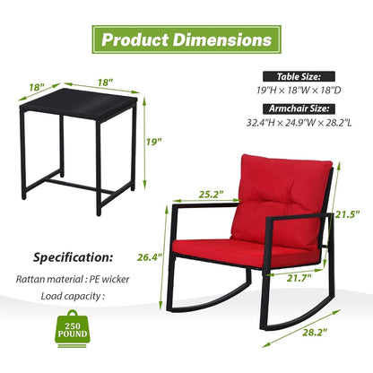 SUNCROWN 3-teiliges Schaukel-Bistro-Set aus schwarzem Metall für die Terrasse