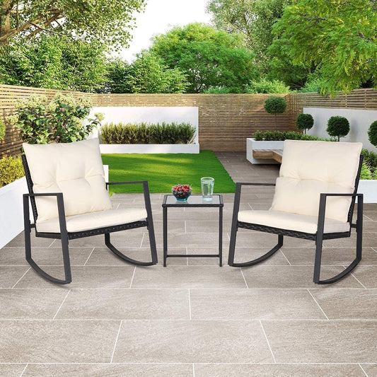 SUNCROWN 3-teiliges Schaukel-Bistro-Set aus schwarzem Metall für die Terrasse