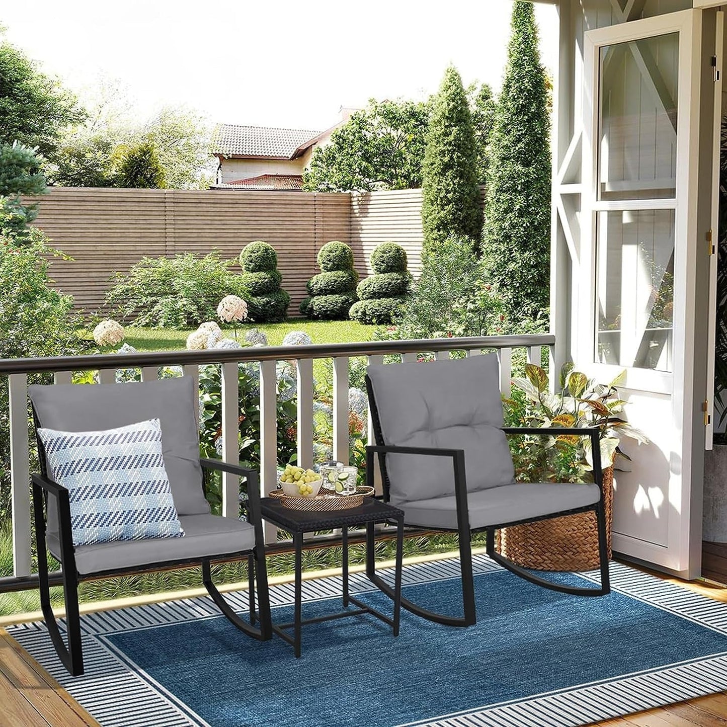 SUNCROWN 3-teiliges Schaukel-Bistro-Set aus schwarzem Metall für die Terrasse