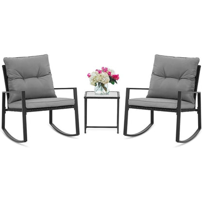 SUNCROWN 3-teiliges Schaukel-Bistro-Set aus schwarzem Metall für die Terrasse