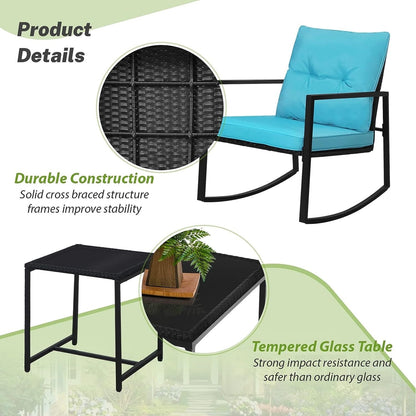 SUNCROWN 3-teiliges Schaukel-Bistro-Set aus schwarzem Metall für die Terrasse