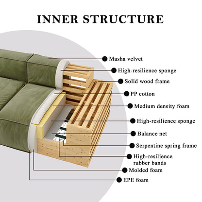 110'' Square Sofa Masha Velvet with Four-seater for Living Room Sofa-bed