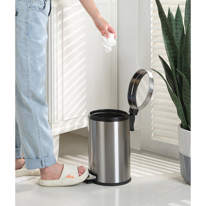 SunnyPoint 4,5 Liter / 1,2 Gallonen runder Mülleimer mit Kunststoff-Inneneimer; Badezimmer, Büro und Schlafzimmer, Betreten und langsames Schließen