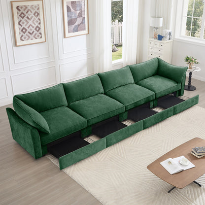 Super Large Wide & Deep Seat 4-Seater Sofa Couch with Storage Pull Out Drawer Under Each Seat