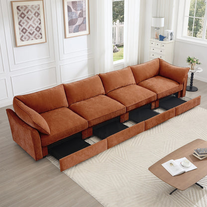 Super Large Wide & Deep Seat 4-Seater Sofa Couch with Storage Pull Out Drawer Under Each Seat