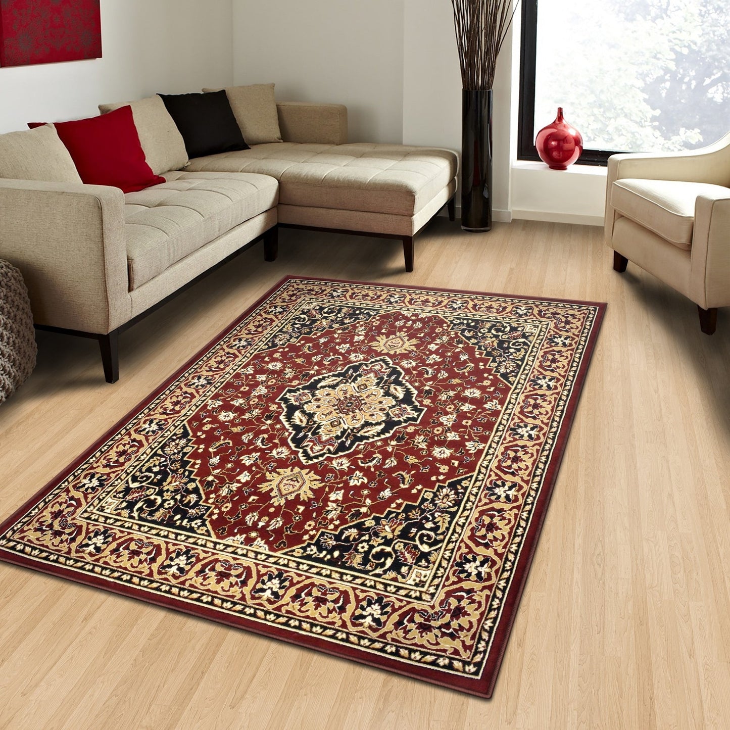 Hochwertiger Teppich Glendale mit Blumenmedaillon für den Innenbereich