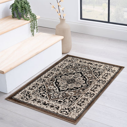 Hochwertiger Teppich Glendale mit Blumenmedaillon für den Innenbereich
