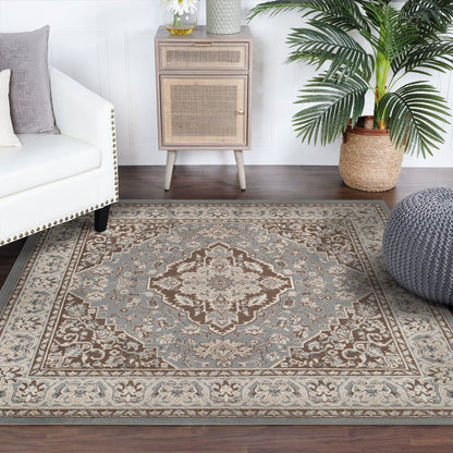 Hochwertiger Teppich Glendale mit Blumenmedaillon für den Innenbereich