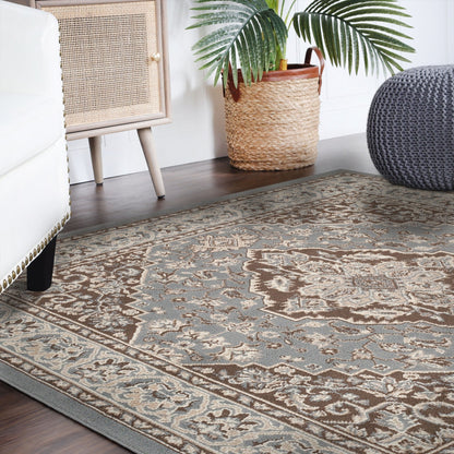 Hochwertiger Teppich Glendale mit Blumenmedaillon für den Innenbereich