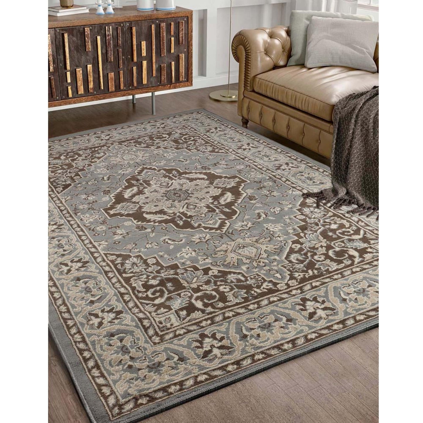 Hochwertiger Teppich Glendale mit Blumenmedaillon für den Innenbereich