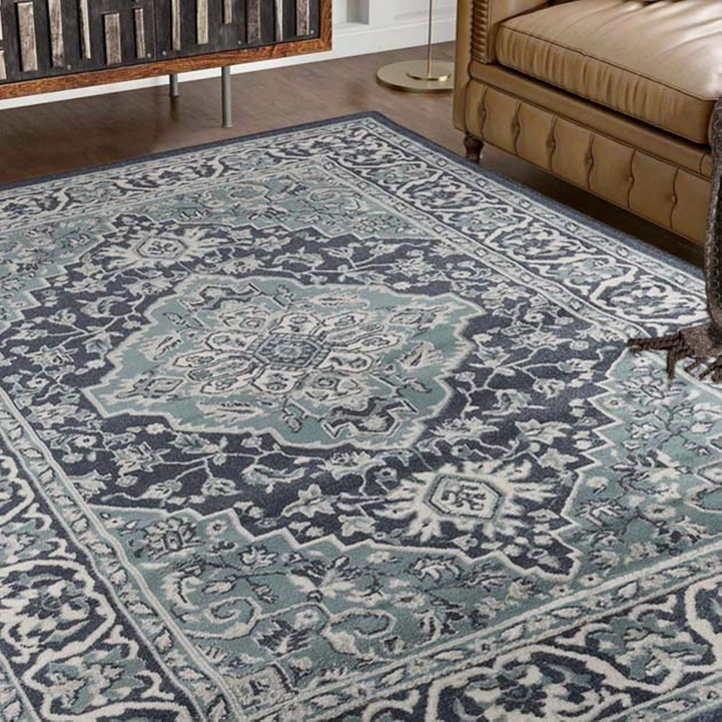 Hochwertiger Teppich Glendale mit Blumenmedaillon für den Innenbereich