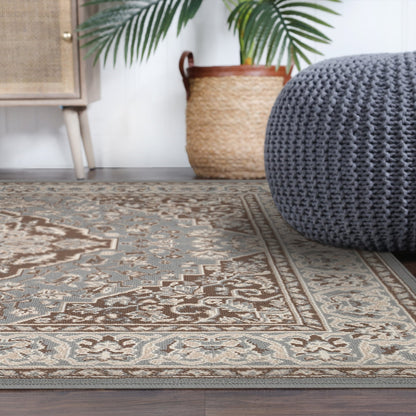 Hochwertiger Teppich Glendale mit Blumenmedaillon für den Innenbereich