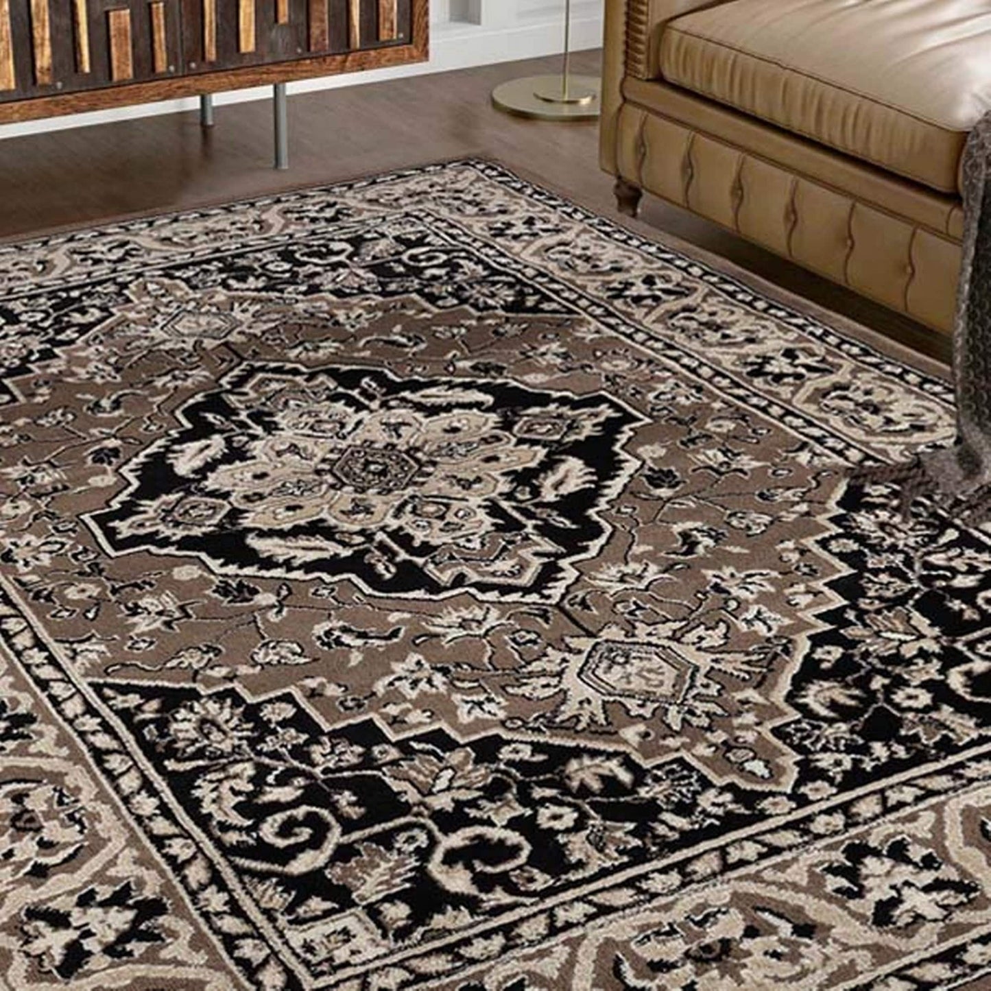 Hochwertiger Teppich Glendale mit Blumenmedaillon für den Innenbereich