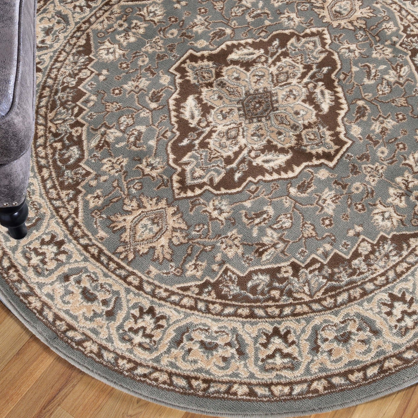 Hochwertiger Teppich Glendale mit Blumenmedaillon für den Innenbereich
