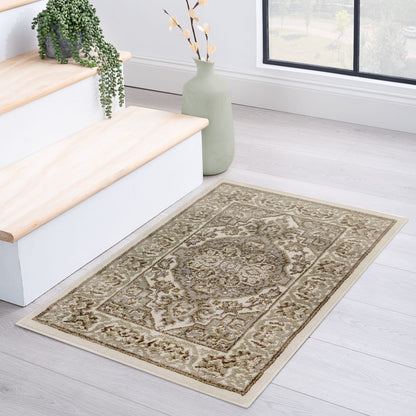 Hochwertiger Teppich Glendale mit Blumenmedaillon für den Innenbereich