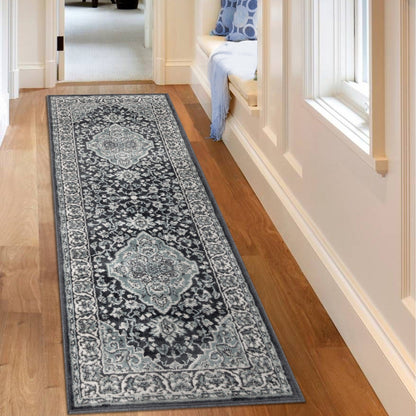 Hochwertiger Teppich Glendale mit Blumenmedaillon für den Innenbereich
