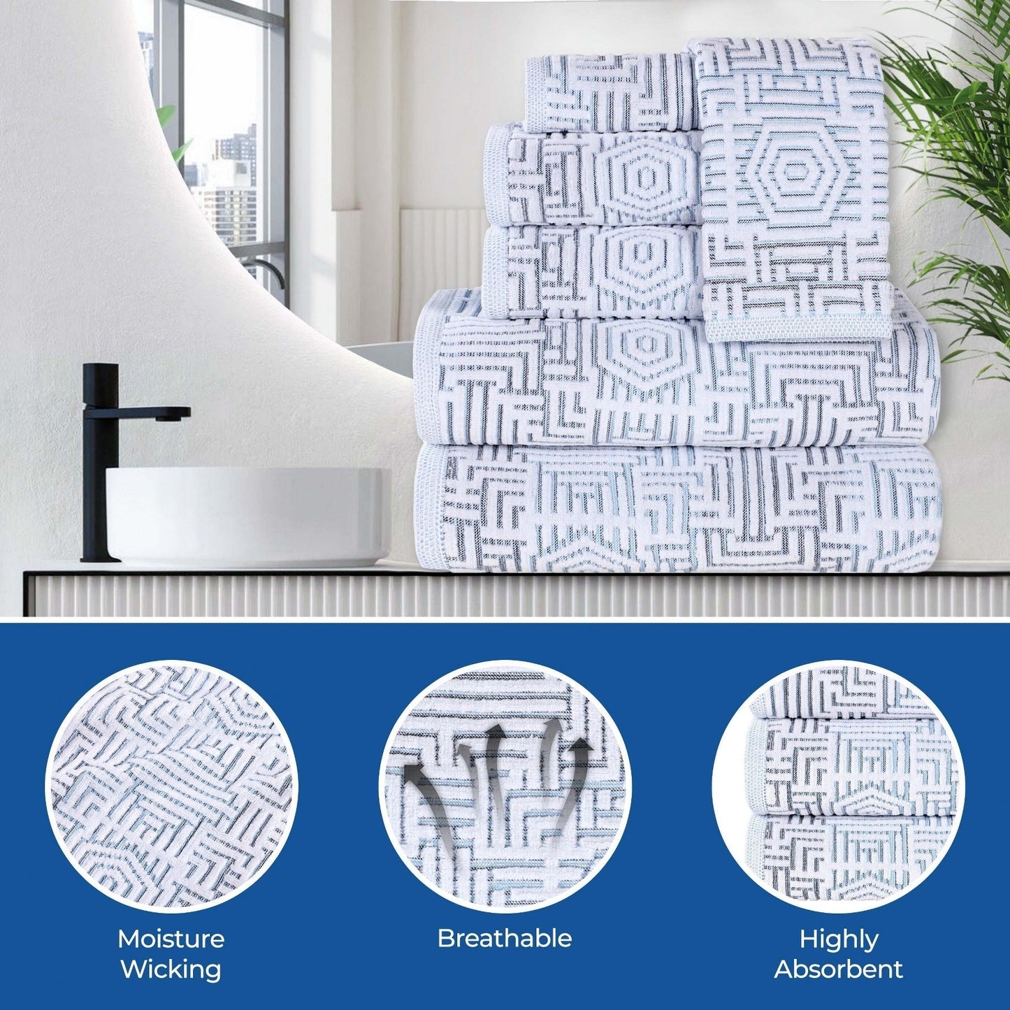 Superior Jasper Cotton Modern Jacquard Soft 3-teiliges Badezimmerhandtuch-Set