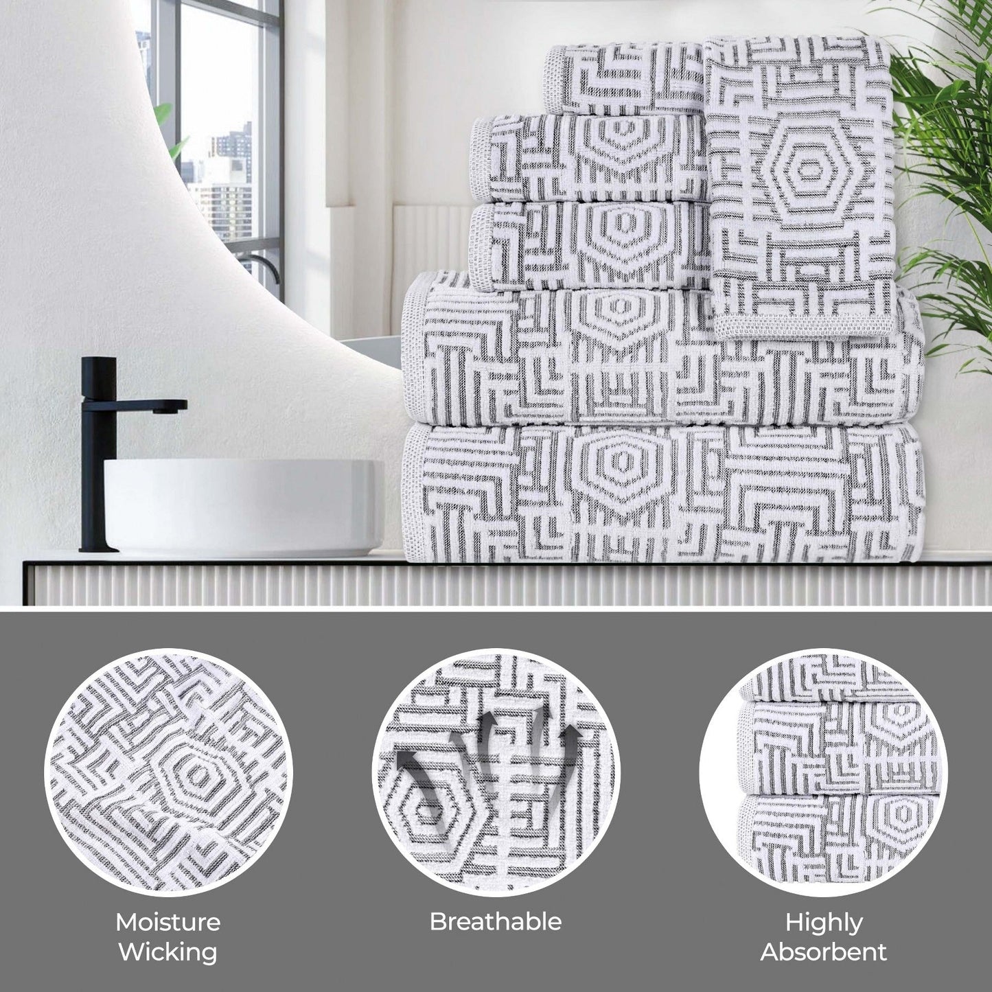 Superior Jasper Cotton Modern Jacquard Soft 3-teiliges Badezimmerhandtuch-Set