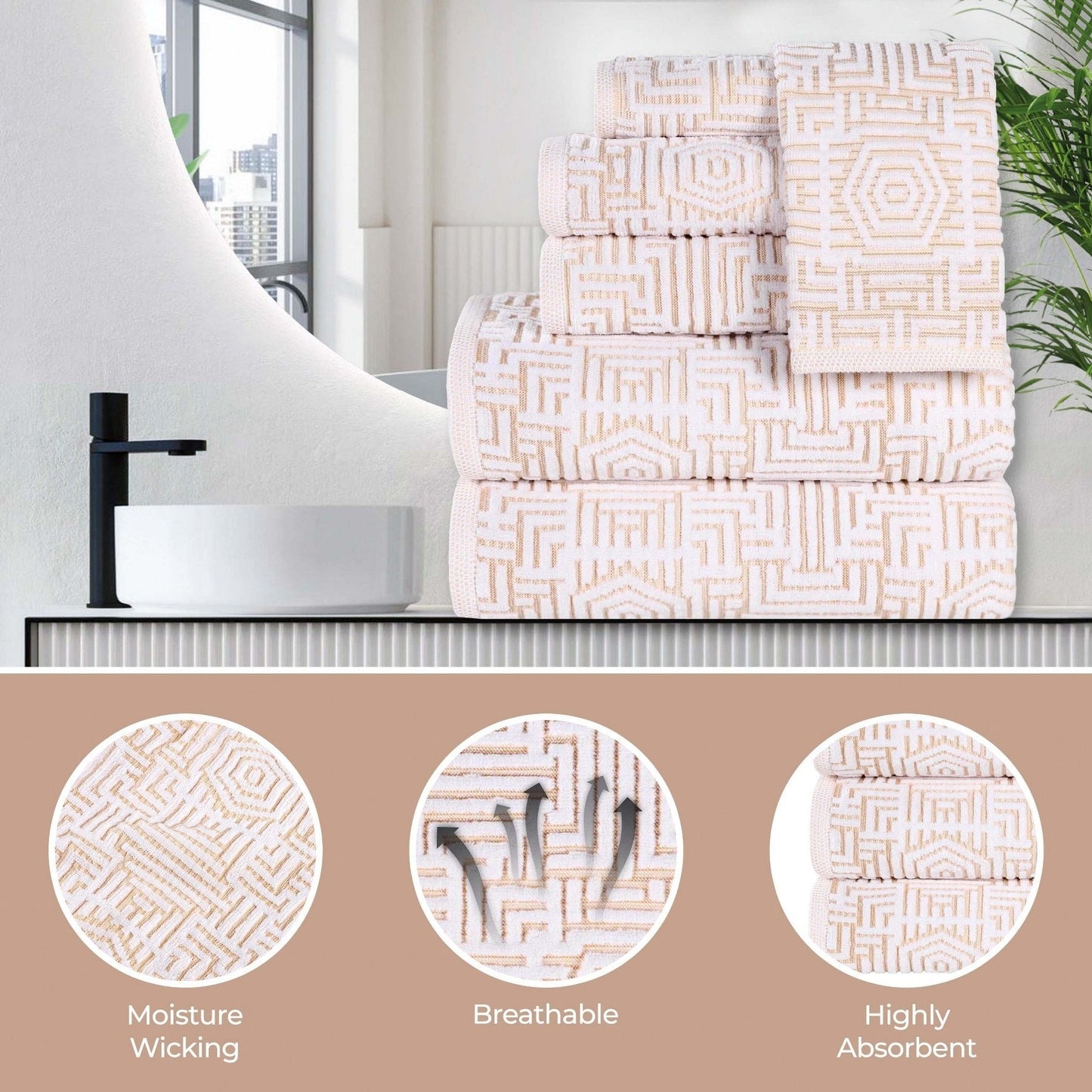 Superior Jasper Cotton Modern Jacquard Soft 3-teiliges Badezimmerhandtuch-Set