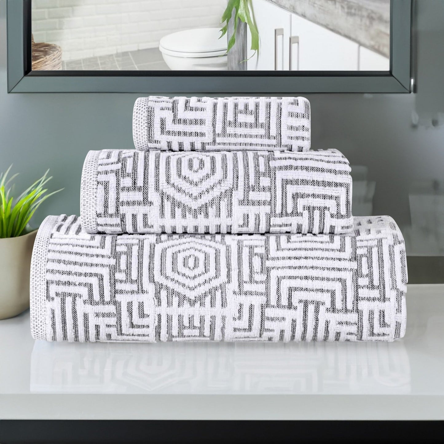 Superior Jasper Cotton Modern Jacquard Soft 3-teiliges Badezimmerhandtuch-Set