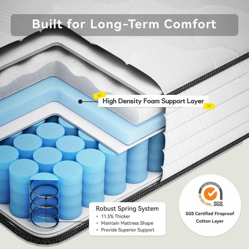 SweDrea 10 Zoll mittelfeste, mit Gel angereicherte Memory Foam-Hybridmatratze, kühlend und atmungsaktiv, mit CertiPUR-US, SGS und OEKO-TEX