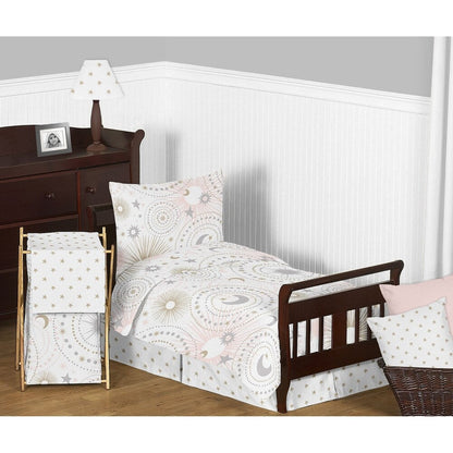 Sweet Jojo Designs – 5-teiliges Bettdeckenset in Kleinkindgröße mit Stern und Mond, Celestial Collection, für Mädchen in Blush Pink, Gold und Grau