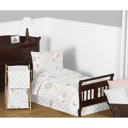 Sweet Jojo Designs – 5-teiliges Bettdeckenset in Kleinkindgröße mit Stern und Mond, Celestial Collection, für Mädchen in Blush Pink, Gold und Grau