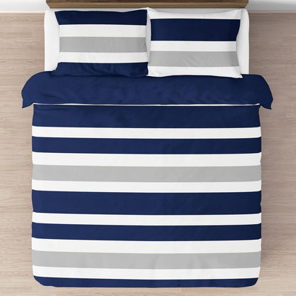 Sweet Jojo Designs 3-teiliges Bettdeckenset in Marineblau und Grau mit Streifen in Full-/Queen-Size