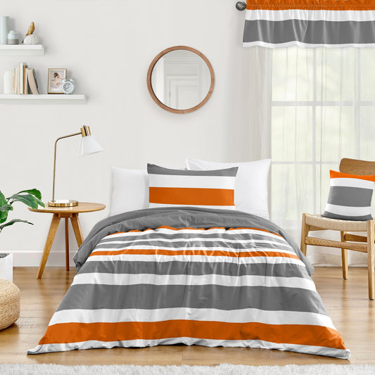 Sweet Jojo Designs 2-teiliges Twin-Bettdeckenset mit orange-grauen Streifen