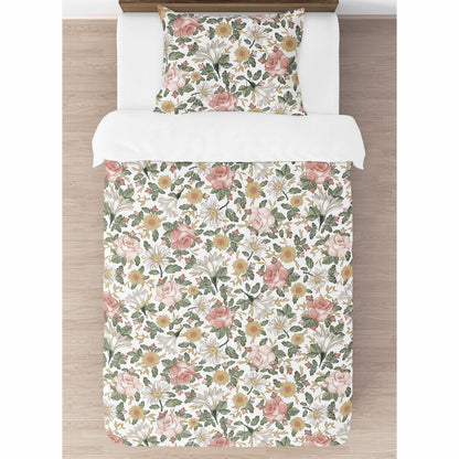 Sweet Jojo Designs Vintage Floral Boho Girl 2-teiliges Twin Bettdecken-Set, Blush Pink, Gelb, Grün, Weiß, Shabby Chic, Rose, Farmhouse