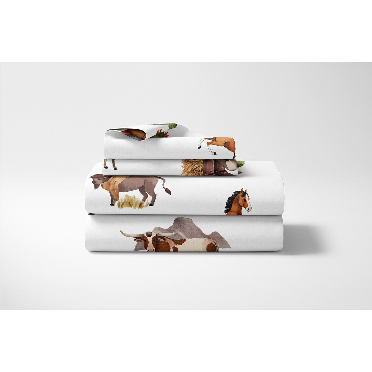 Sweet Jojo Designs Western Cowboy Boy 4-teiliges Queen-Bettwäsche-Set Wilder Westen Südstaaten-Charme Land Süden Pferd Stecher Kuh Bauernhof Tier