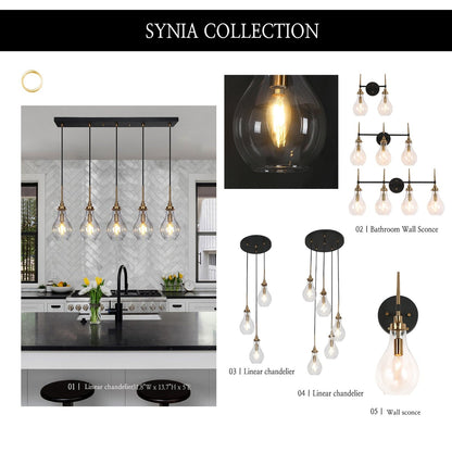 Synia Moderner 5-flammiger Cluster-Kronleuchter aus tropfenförmigem Glas, Pendelleuchte für Treppen und Eingangsbereiche, für hohe Decken – D 38,1 cm x H 46–188,9 cm