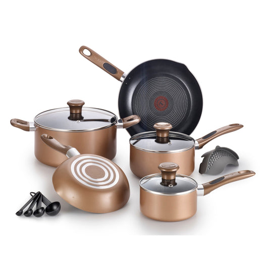 T-fal B036SE64 Excite Antihaft-Kochgeschirr-Set, 14-teilig, Bronze