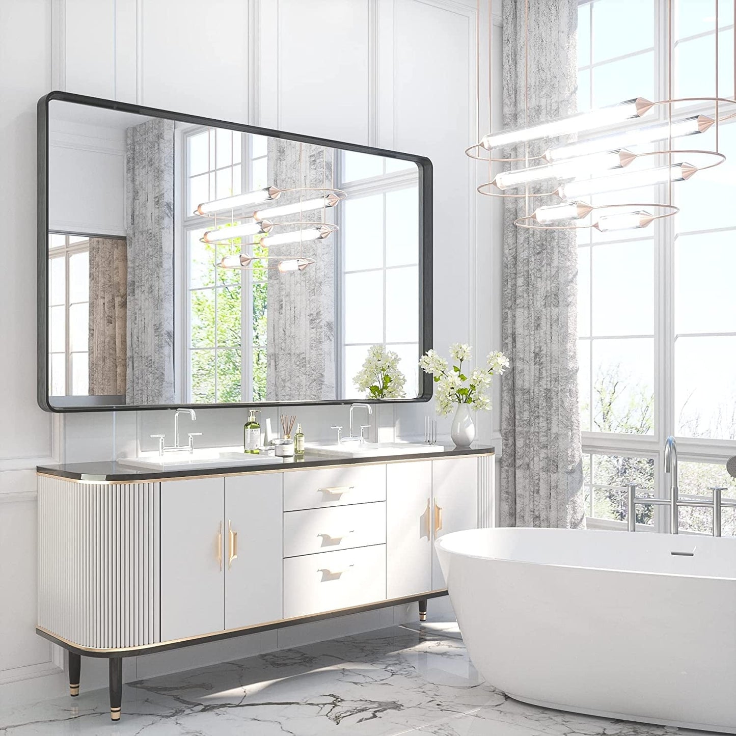 TETOTE Moderner Badezimmer-Kosmetikspiegel mit Metallrahmen zur Wandmontage