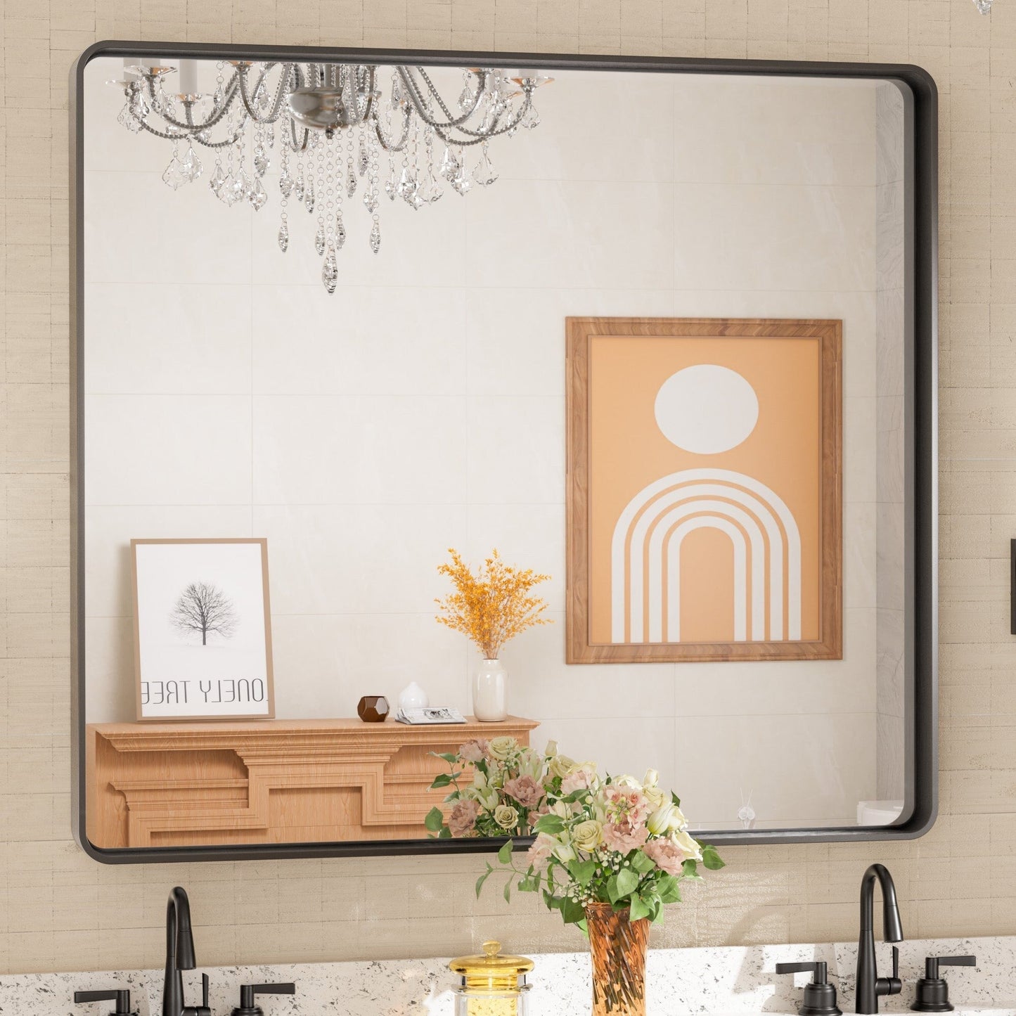 TETOTE Moderner Badezimmer-Kosmetikspiegel mit Metallrahmen zur Wandmontage