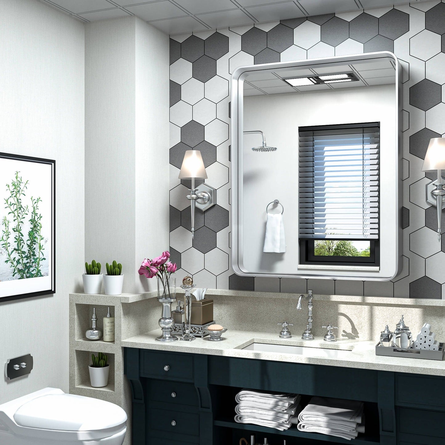 TETOTE Moderner Badezimmer-Kosmetikspiegel mit Metallrahmen zur Wandmontage