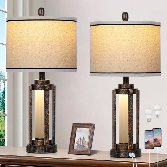 Tischlampen Metall Schwarz Gold Matt Glas Römisches Zylinder Nachtlicht 2in1 (2er Set) - 12'' x 12'' x 25'' (L x B x H)
