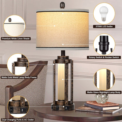 Tischlampen Metall Schwarz Gold Matt Glas Römisches Zylinder Nachtlicht 2in1 (2er Set) - 12'' x 12'' x 25'' (L x B x H)