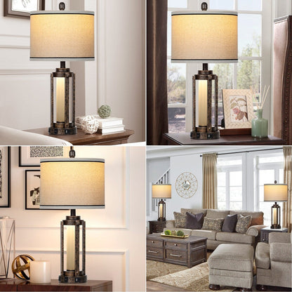 Tischlampen Metall Schwarz Gold Matt Glas Römisches Zylinder Nachtlicht 2in1 (2er Set) - 12'' x 12'' x 25'' (L x B x H)