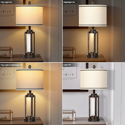 Tischlampen Metall Schwarz Gold Matt Glas Römisches Zylinder Nachtlicht 2in1 (2er Set) - 12'' x 12'' x 25'' (L x B x H)