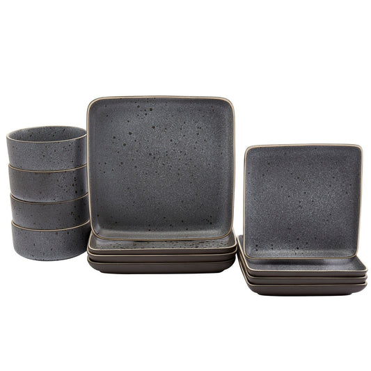 Tabletops Gallery 12-teiliges quadratisches Geschirrset „Madison Grey“