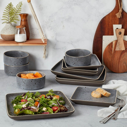 Tabletops Gallery 12-teiliges quadratisches Geschirrset „Madison Grey“