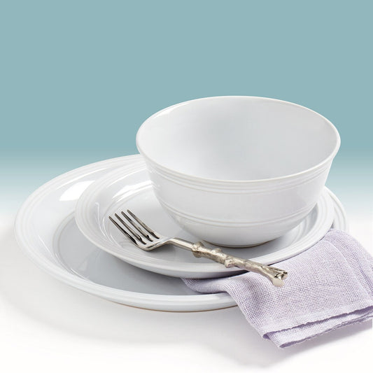 Tabletops Gallery Farmhouse 12-teiliges, rundes Tafelservice aus weißem Steingut – Service für 4 Personen